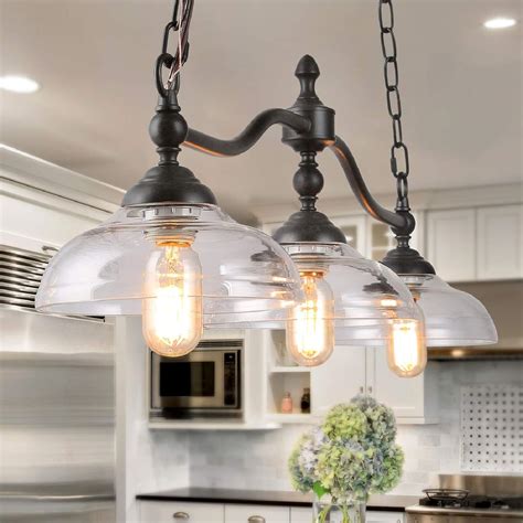 8-Light Farmhouse Chandelier Kitchen Island Light Fixture, Wood Chandeliers, Candle Pendant Light, Glass Lodge and Tavern Pendant Lighting 480W Max (Bulb Not Included) (Brown)