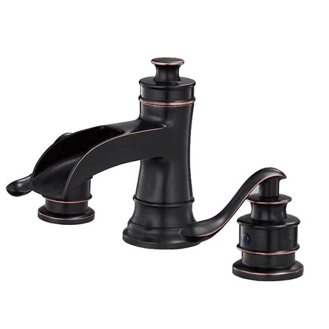 BATHLAVISH Bathroom Faucet 3 Hole Oil Rubbed Bronze Widespread Sink 8 Inch Waterfall 2 Handle Basin Vanity Wide Spread Mount Commercial LED Light with Supply Line Lead-Free