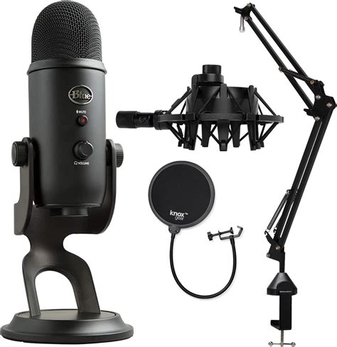 BLUE Microphones Yeti Slate USB Microphone Bundle with Knox Studio Stand, Studio Headphones and Pop Filter (4 Items)
