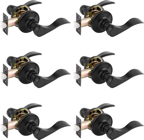 Gobrico 6 Pack Door Handles in Matte Black, Privacy Function for Bedroom Bathroom, Drop Style Interior Door Levers with Thumb-Turn Button, Classic Design