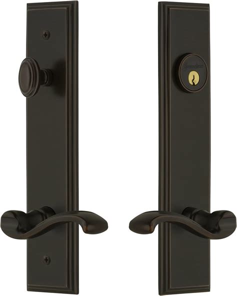 Grandeur Hardware 841498 Carre' Tall Plate Complete Entry Set with Portofino Lever, Backset Size - 2.375", Timeless Bronze