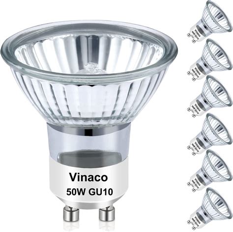 Halogen MR16 GU10 Glass Spotlight Light Bulb, 50W, Dimmable, 2700K Soft White, 700 Lumens, 120V, (6 Pack)