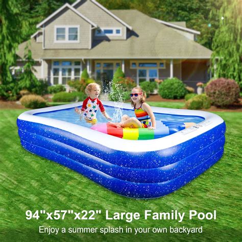 Inflatable Pool Kiddie Pool, 94" x 57" x 22" Family Swim Center Rectangular Swimming Pools for Kids, Adults, Babies, Toddlers, Outdoor, Backyard, Garden, Summer Pool Party