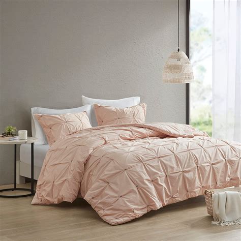 Ink+Ivy Masie Duvet Cover Full/Queen Size - Blush , Elastic Embroidery Tufted Ruffles Duvet Cover Set – 3 Piece – 100% Cotton Percale Light Weight Bed Comforter Covers