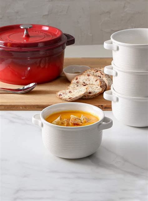 LE TAUCI Soup Bowls With Handles, 28 Ounce for Soup, chili, beef stew, Set of 4, White