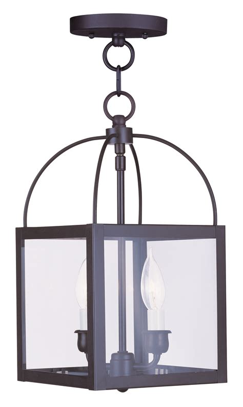 Creative Product Livex Lighting 4041-07 Milford 2-Light Convertible Hanging Lantern/Ceiling Mount, Bronze