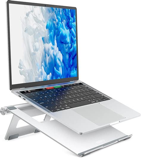 Nulaxy Foldable Laptop Stand, Portable Aluminum Computer Riser, Adjustable MacBook Cooing Holder for MacBook Air Pro, Dell, HP, Lenovo from 10-15.8’’ Laptops, Silver