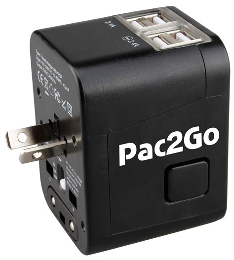 Pac2Go Universal Travel Adapter with Quad USB + USB-C Charger - All-in-One Surge/Spike Protected Electrical Plug with Fast Charging USB Ports, International Power Socket works in 192 Countries - 5XUSB