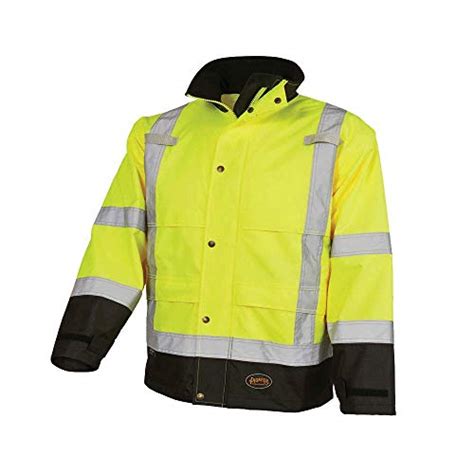 Pioneer Ripstop High Visibility Rain Gear Safety Jacket – Hi Vis, Waterproof, Reflective, ANSI Class 3 Work Coat for Men – Orange, Yellow/Green