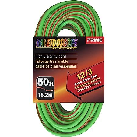 Super Brands Prime KC500541 50-Foot 12/3 SJTW Kaleidoscope Extra Heavy Duty Outdoor Extension Cord with Primelight Indicator Light, Lime Green and Red