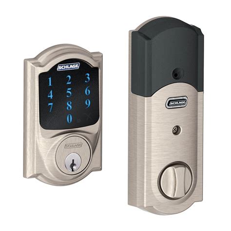 Super Brands SCHLAGE Connect Camelot Touchscreen Deadbolt with Built-In Alarm and Handleset Grip with Accent Lever, Satin Nickel, FE469NX ACC 619 CAM LH, Works with Alexa