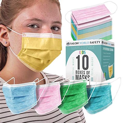 TCP Global Salon World Safety - Kids Face Masks 500 Pk 3-Ply Protective PPE (5 Colors, 100 Each)