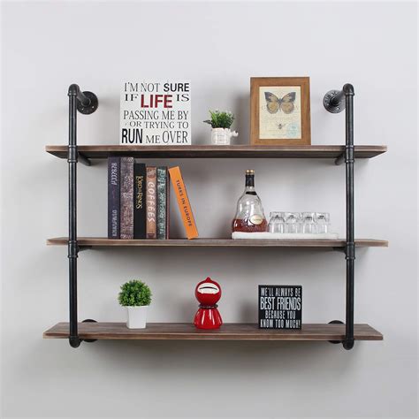 Lowest Price TOKIKA Industrial Floating Shelves with Wooden Shelves,2 Tiers Rustic Wall Mounted Shelf Bookcase,Iron Pipe Hung Bracket Bookshelf,DIY Storage Shelving Floating Shelves(24 inch)