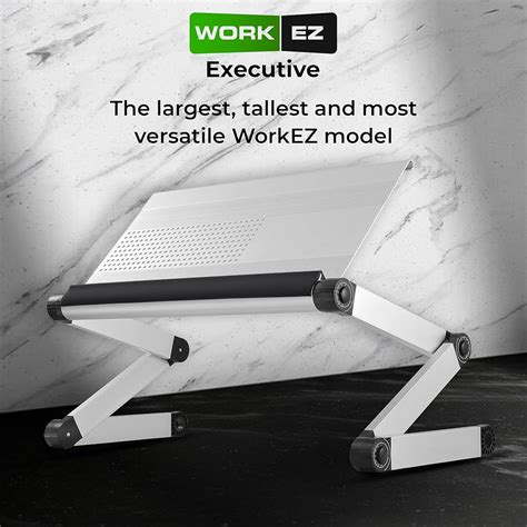 WorkEZ Executive Adjustable Height & Angle Ergonomic Aluminum Laptop Cooling Stand, Multifunctional Lap Desk, Folding Portable Reading & Monitor Riser